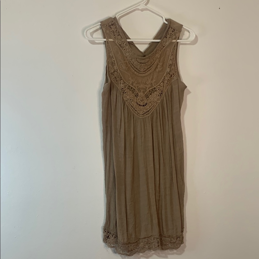Elegant Lace Trim Tan Blouse